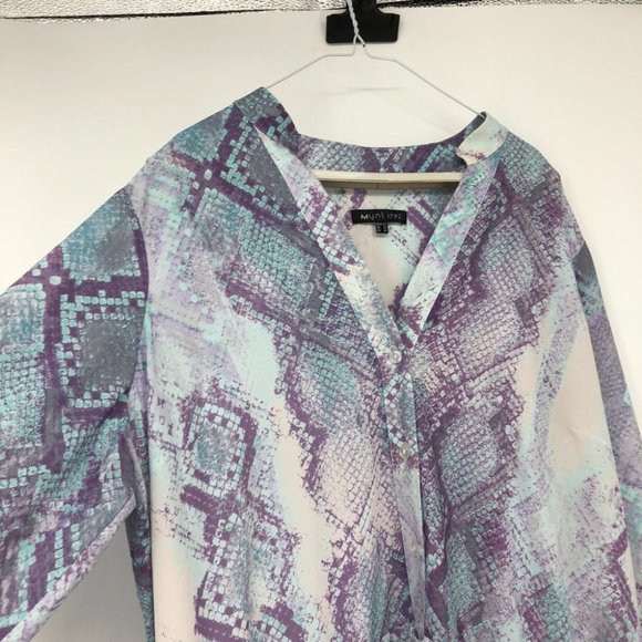 Mynt  1792 snakeskin print 3/4 sleeve shirt dress elastic waist blue purple 2X - Picture 6 of 16